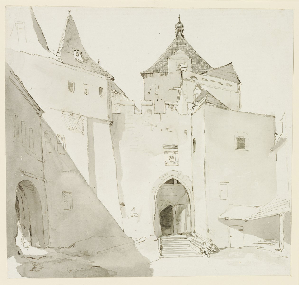 Gammel byport og tilstødende bygninger af Johann Christian Reinhart