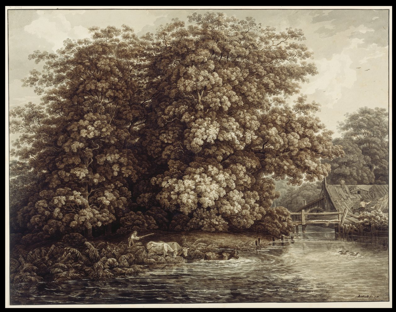 Møllen ved de store egetræer af Johann Christian Reinhart