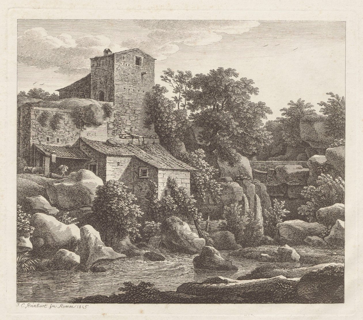 Et hus ved en bjergbæk af Johann Christian Reinhart