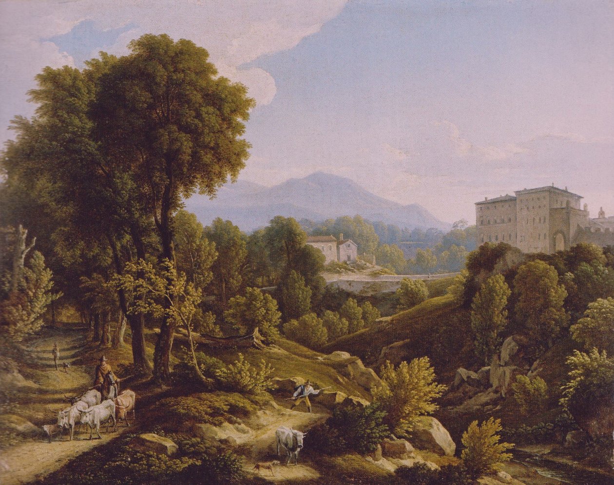 Tysk: Landskab med udsigt til Palazzo Chigi i Ariccia. af Johann Christian Reinhart
