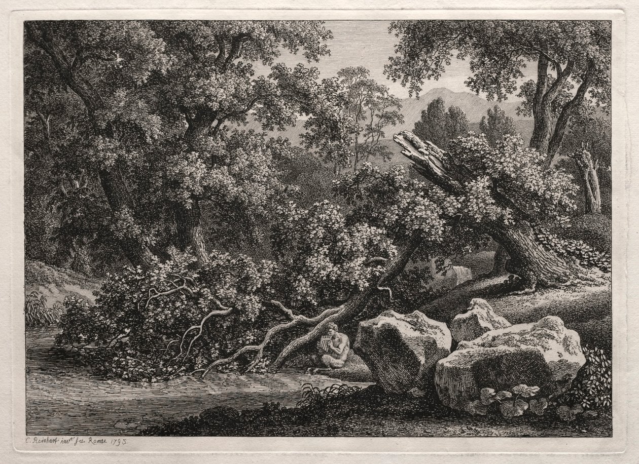 Heroic Landscape: The Satyr Playing the Flute af Johann Christian Reinhart