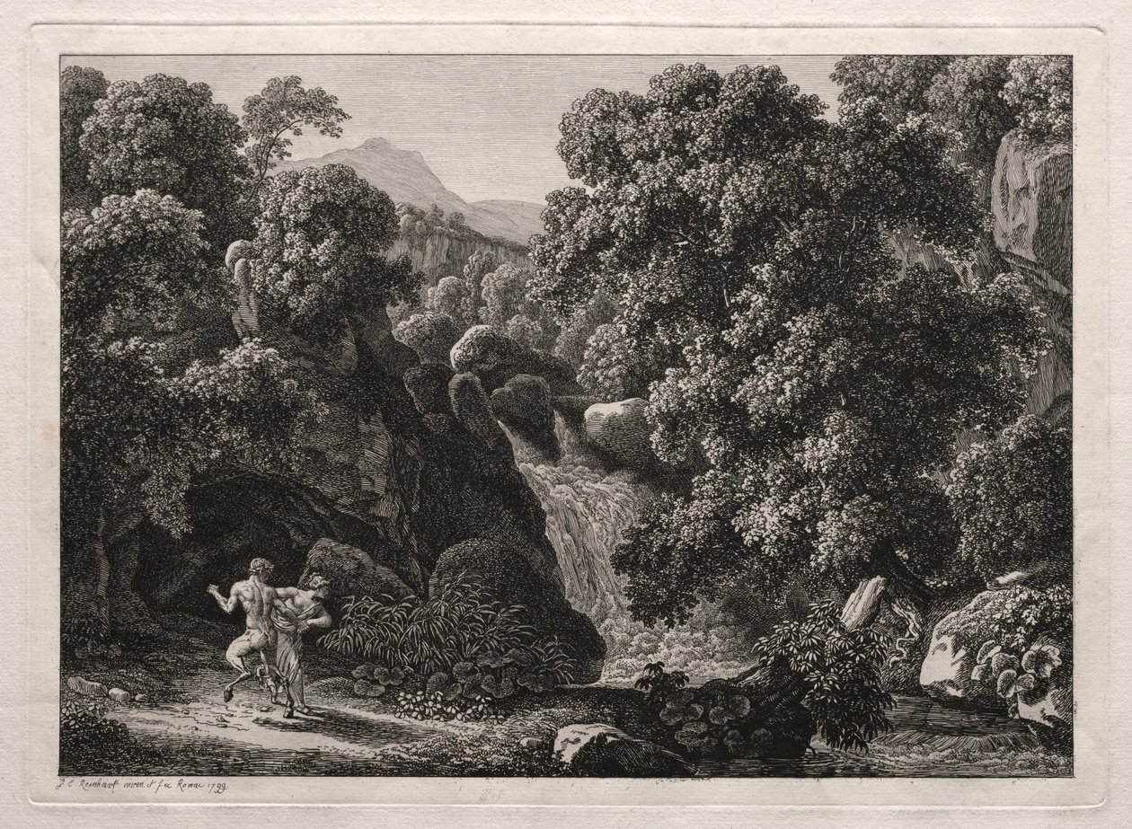 Heroisk landskab: Satyren og nymfen af Johann Christian Reinhart