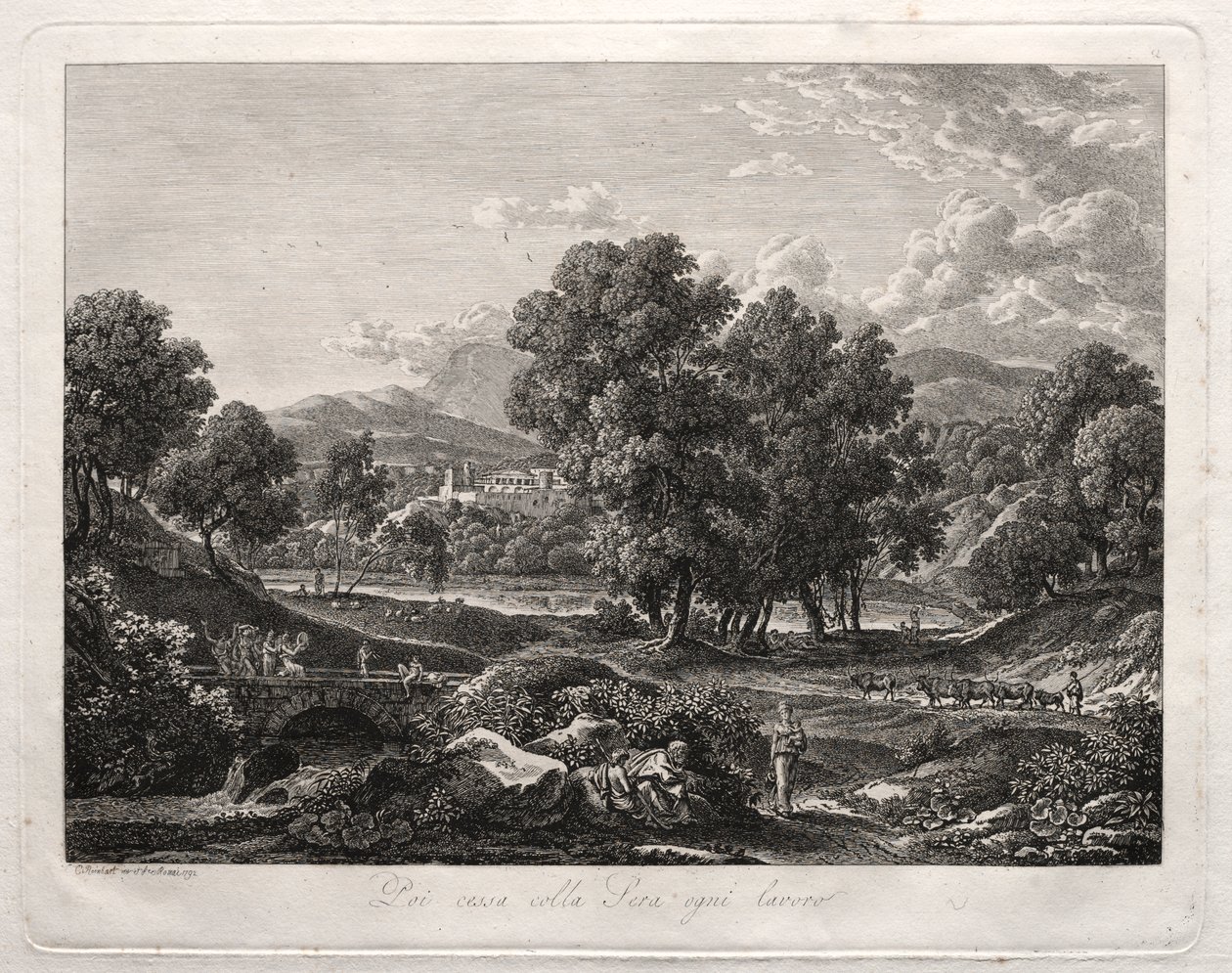 Heroisk landskab: Hyrdens dans på broen af Johann Christian Reinhart