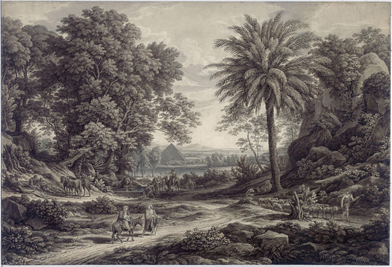 Et idyllisk landskab med flugten til Egypten af Johann Christian Reinhart