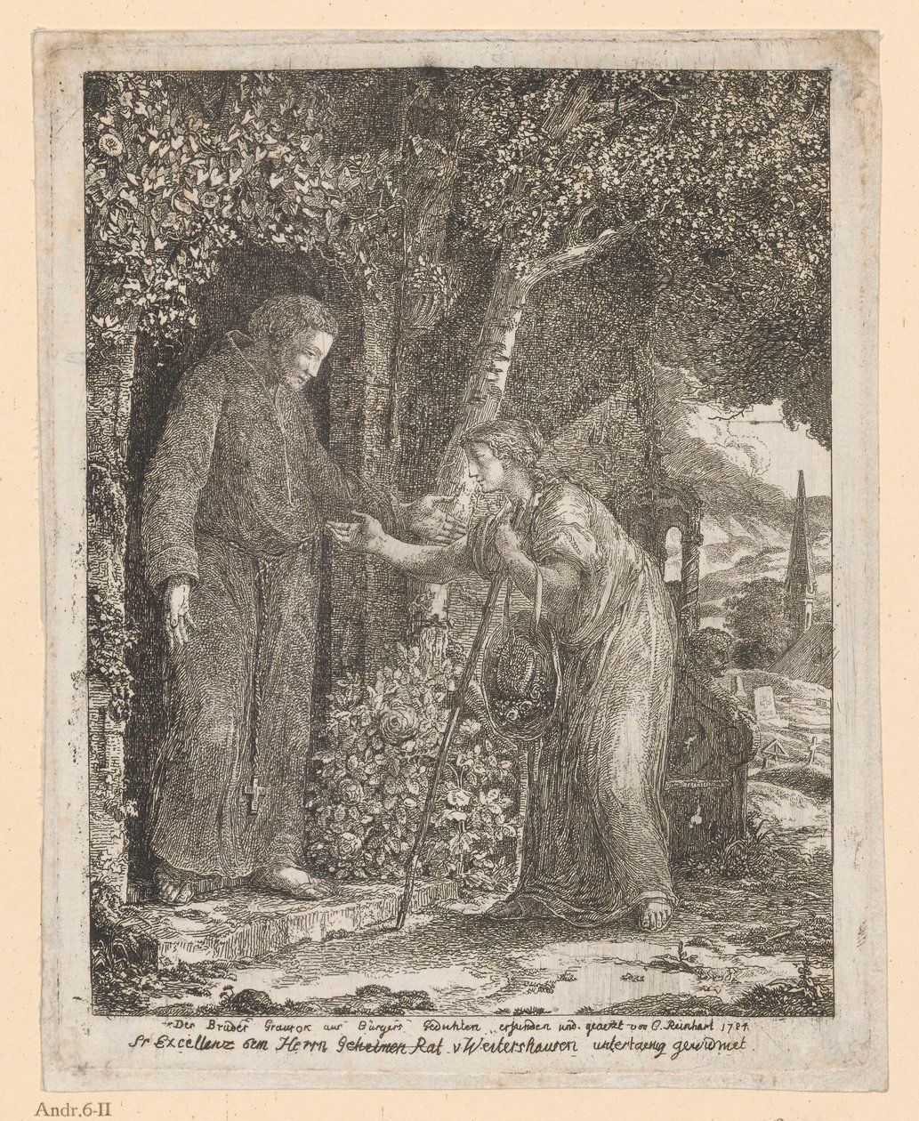 Illustration til A.G. Bürgers ballade »Broder Graurock og pilgrimmen« af Johann Christian Reinhart