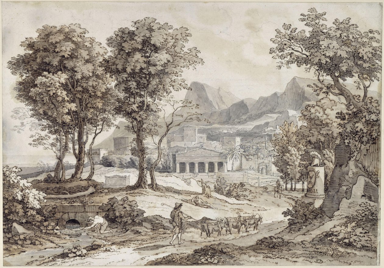 Klassisk landskab med Leonidas-monumentet af Johann Christian Reinhart