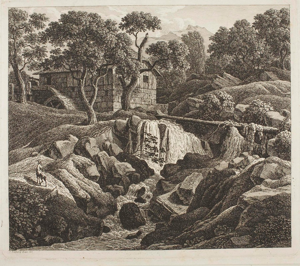 Landskab med møllehjul af Johann Christian Reinhart