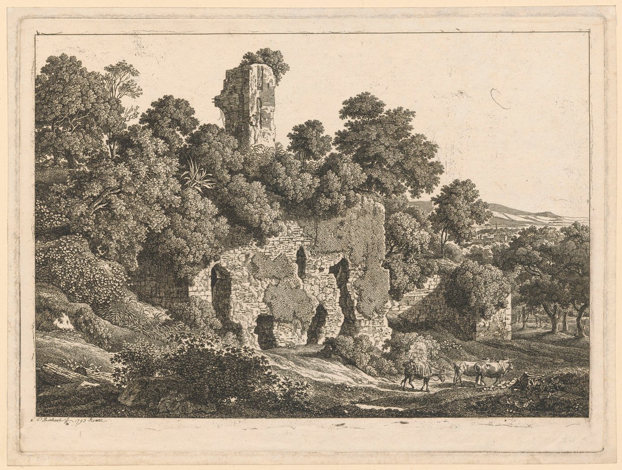 Landskab - Ruinerne af Ventidio Bassos villa i Tivoli af Johann Christian Reinhart