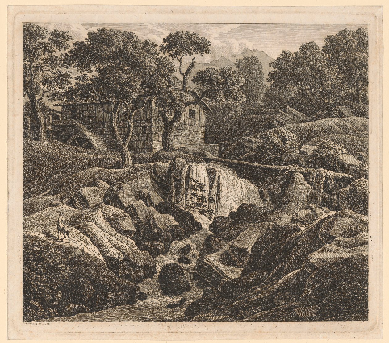 Landskab med vandfald af Johann Christian Reinhart