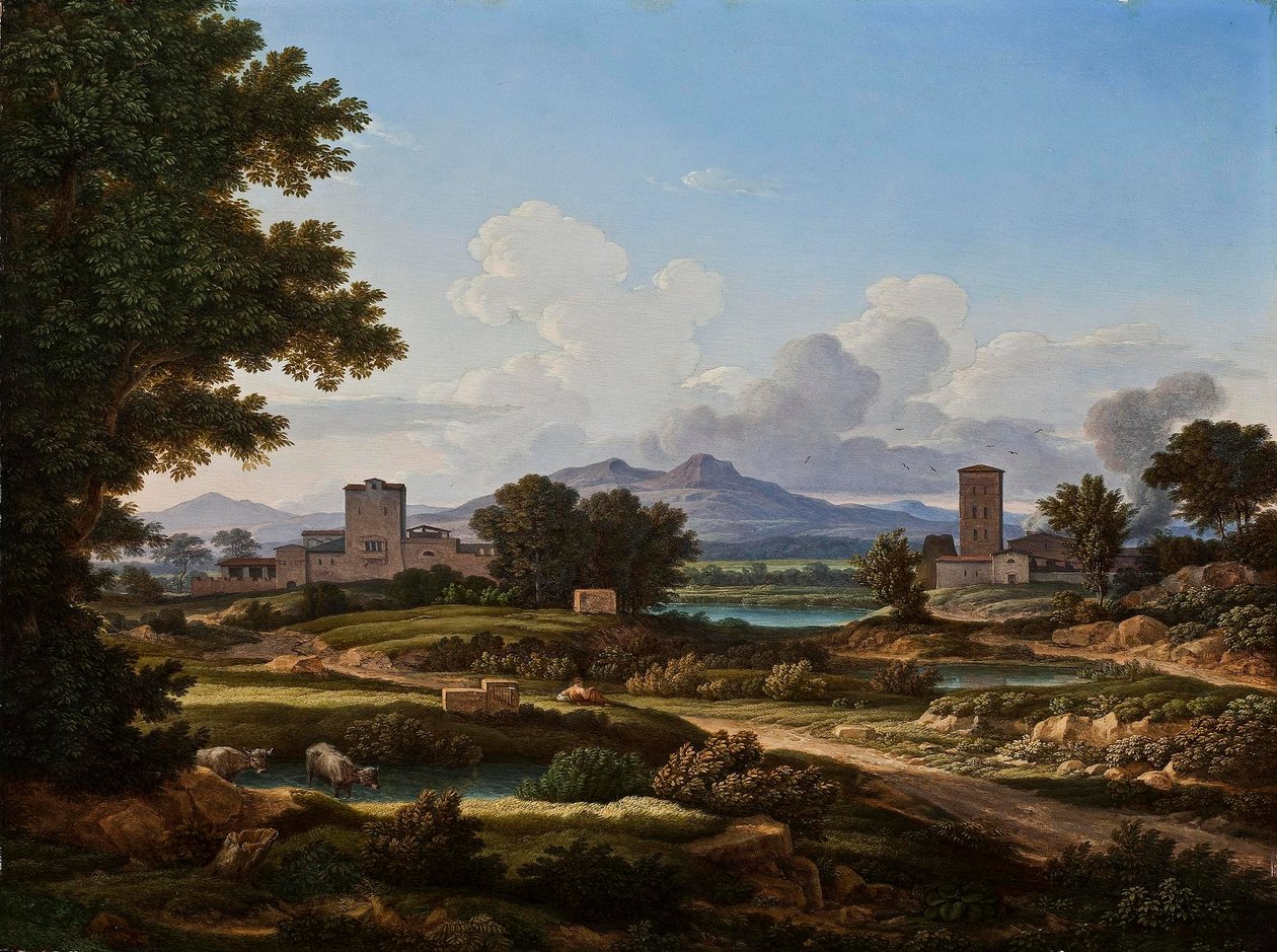 Romersk landskab, komponeret med elementer fra Torre del Quinto af Johann Christian Reinhart