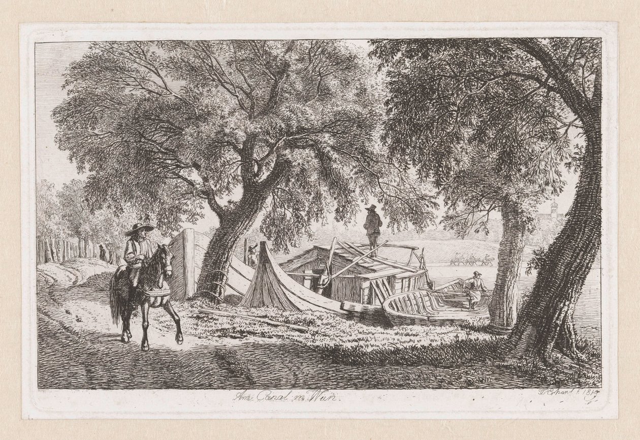 Fortøjede både ved en kanal i Wien Am Canal i Wien (titel på objekt) af Johann Christoph Erhard