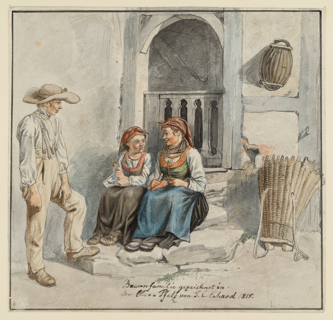 Bonde familie foran huset af Johann Christoph Erhard