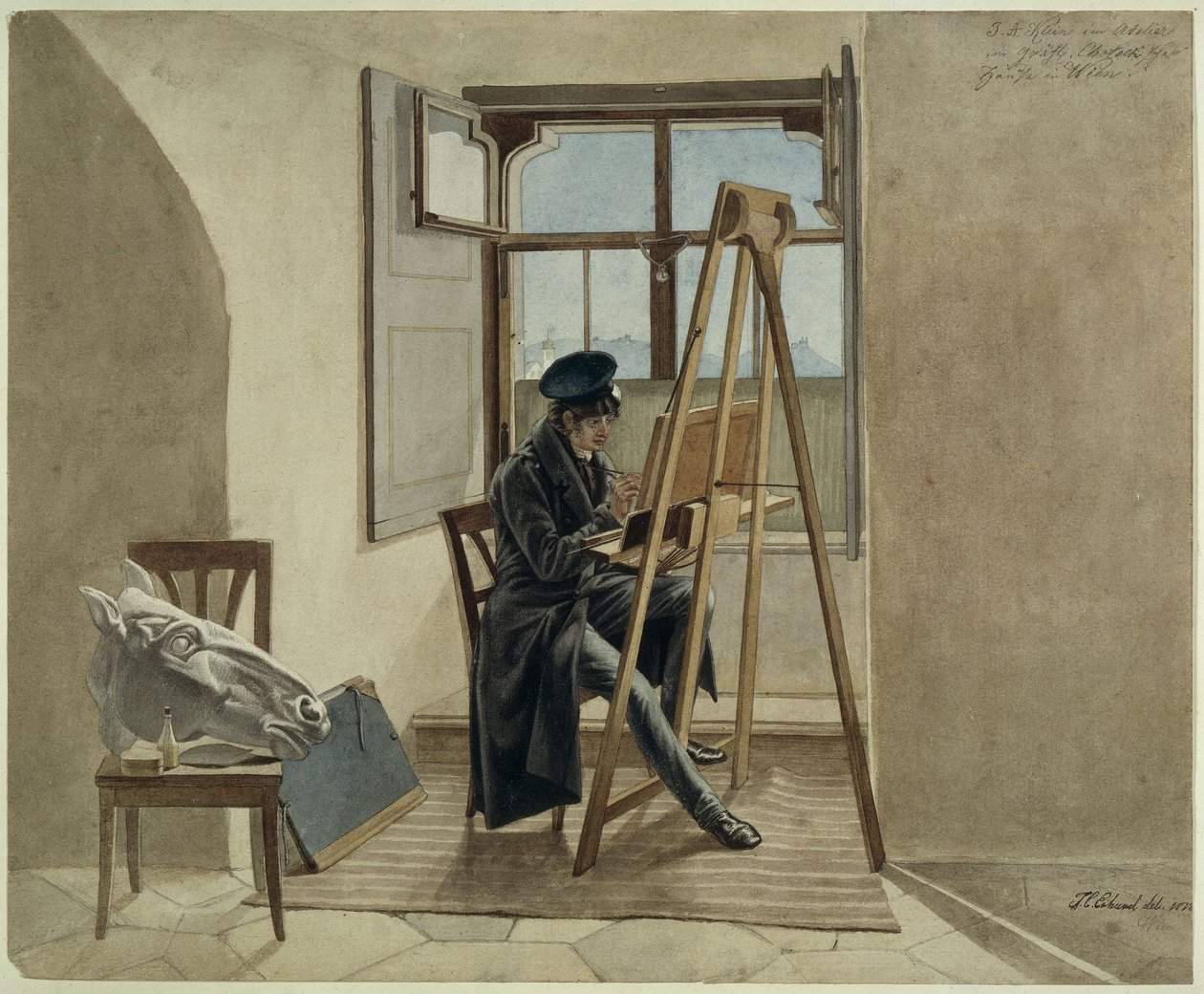Maleren Johann Adam Klein ved staffeliet i sit atelier i grev Choteks palæ i Wien af Johann Christoph Erhard