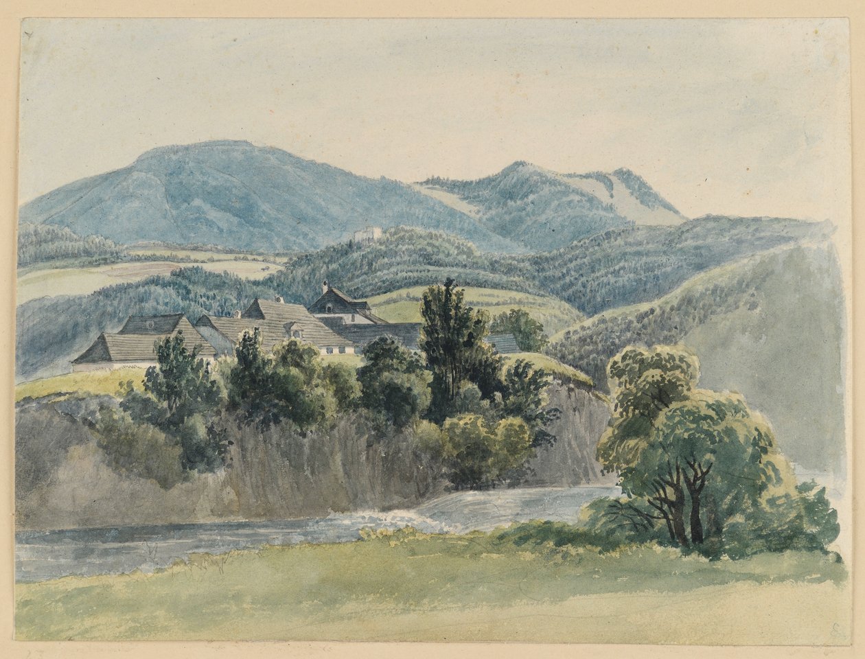 Flod- og bjerglandskab ved Glocknitz af Johann Christoph Erhard