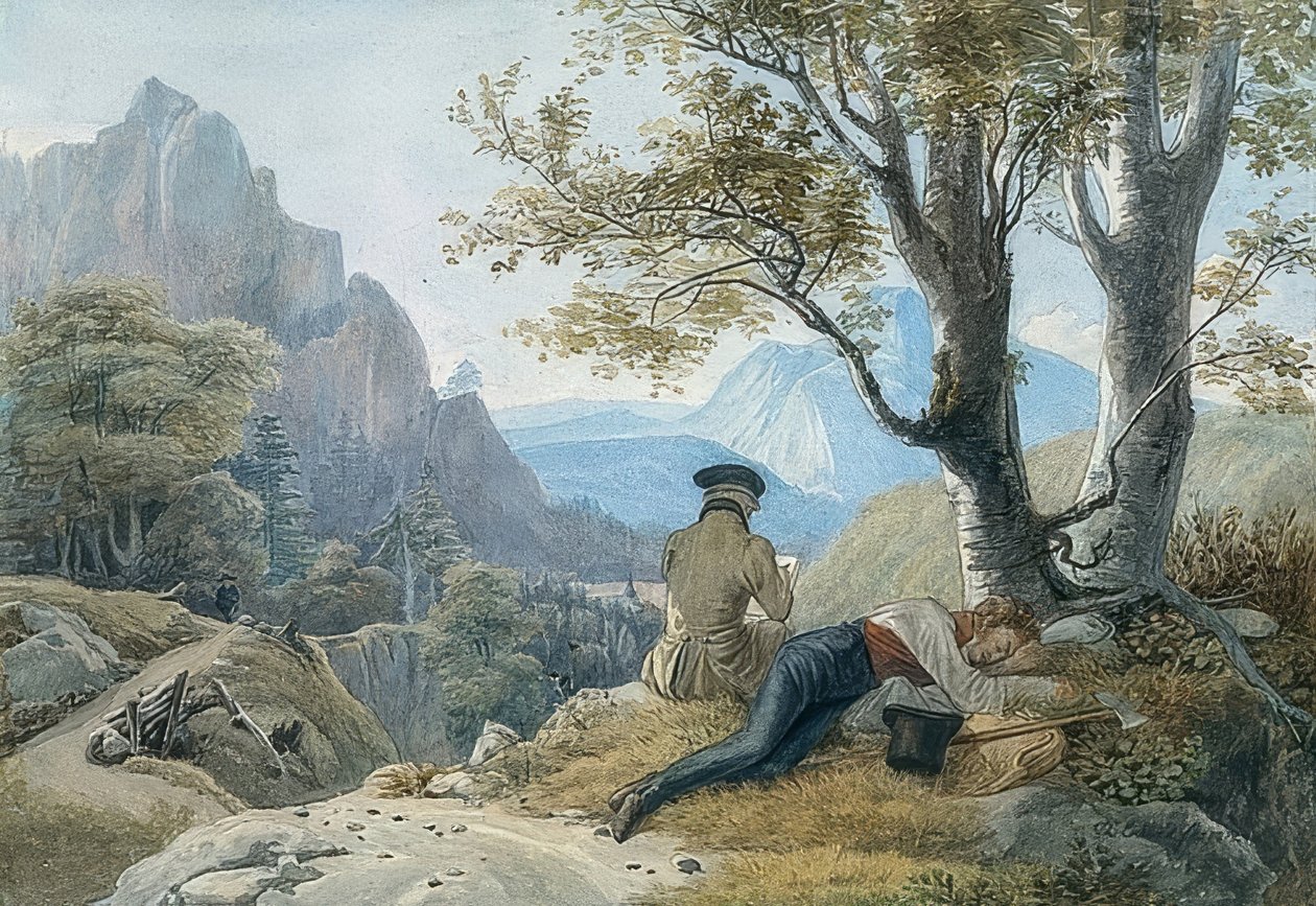 Hvile kunstnere i bjergene. 1819 af Johann Christoph Erhard