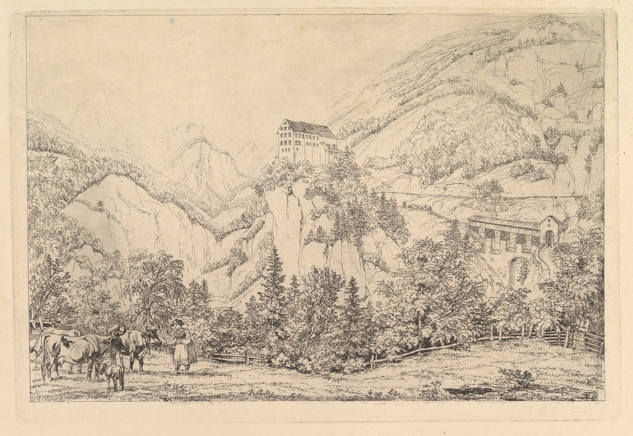 St. Georgsberg nær Schweiz i Tyrol, efter Klein af Johann Christoph Erhard
