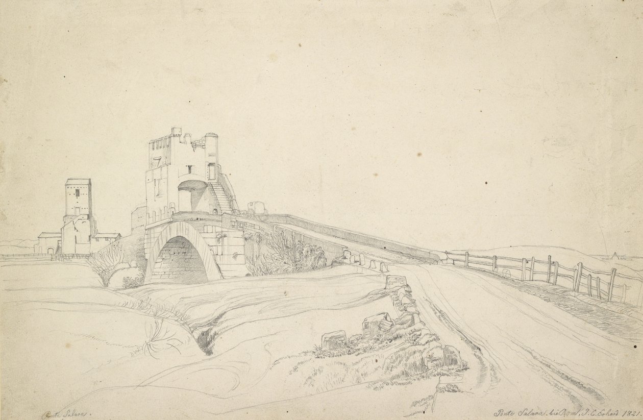 Ponte Salario nær Rom, 1821 (grafit på råhvidt papir) af Johann Christoph Erhard