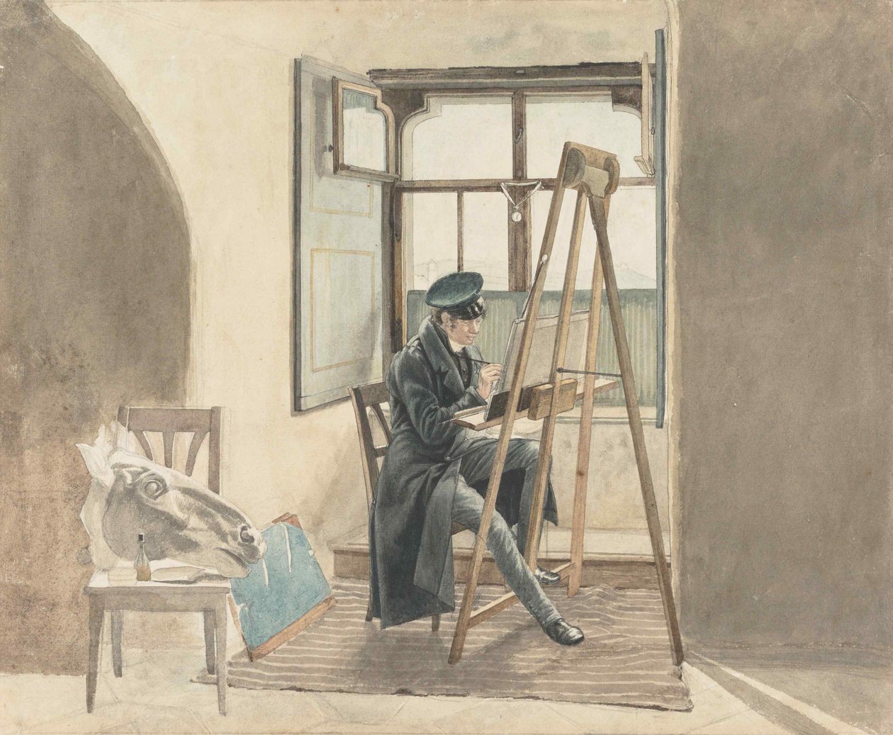 Maleren Johann Adam Klein 1792-1875 før hans staffeli, 1818. af Johann Christoph Erhard