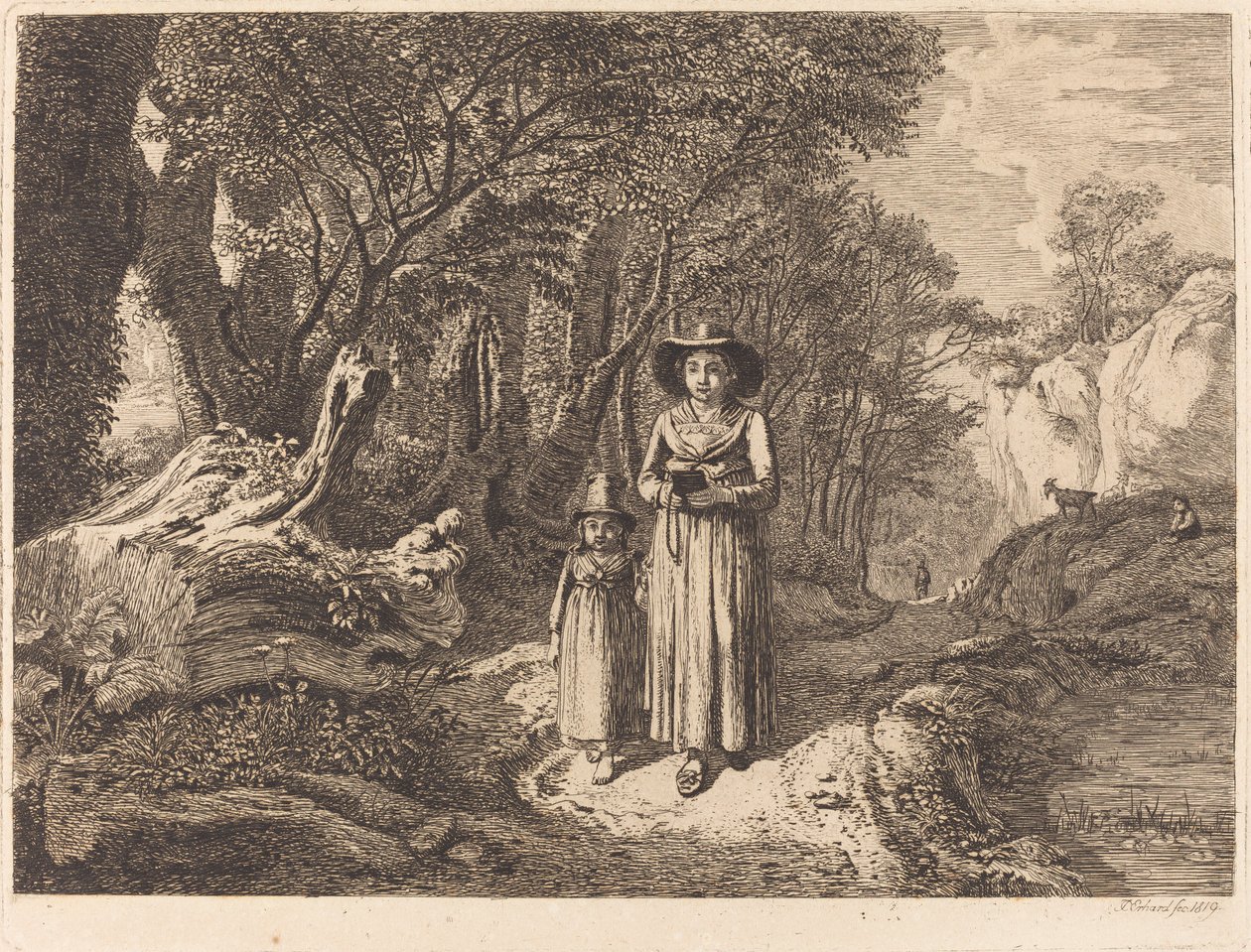 Kvinde og barn går til kirken af Johann Christoph Erhard