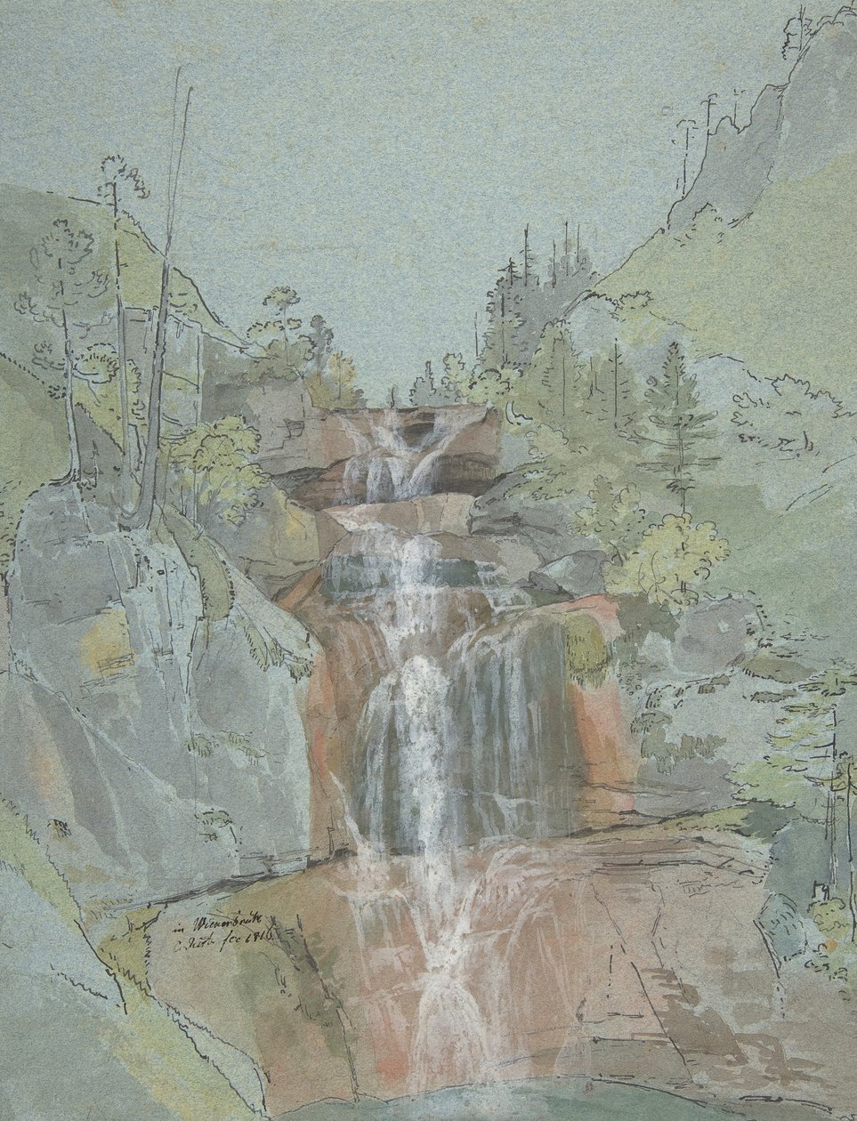 Landskab med et vandfald, 1816. af Johann Christoph Rist