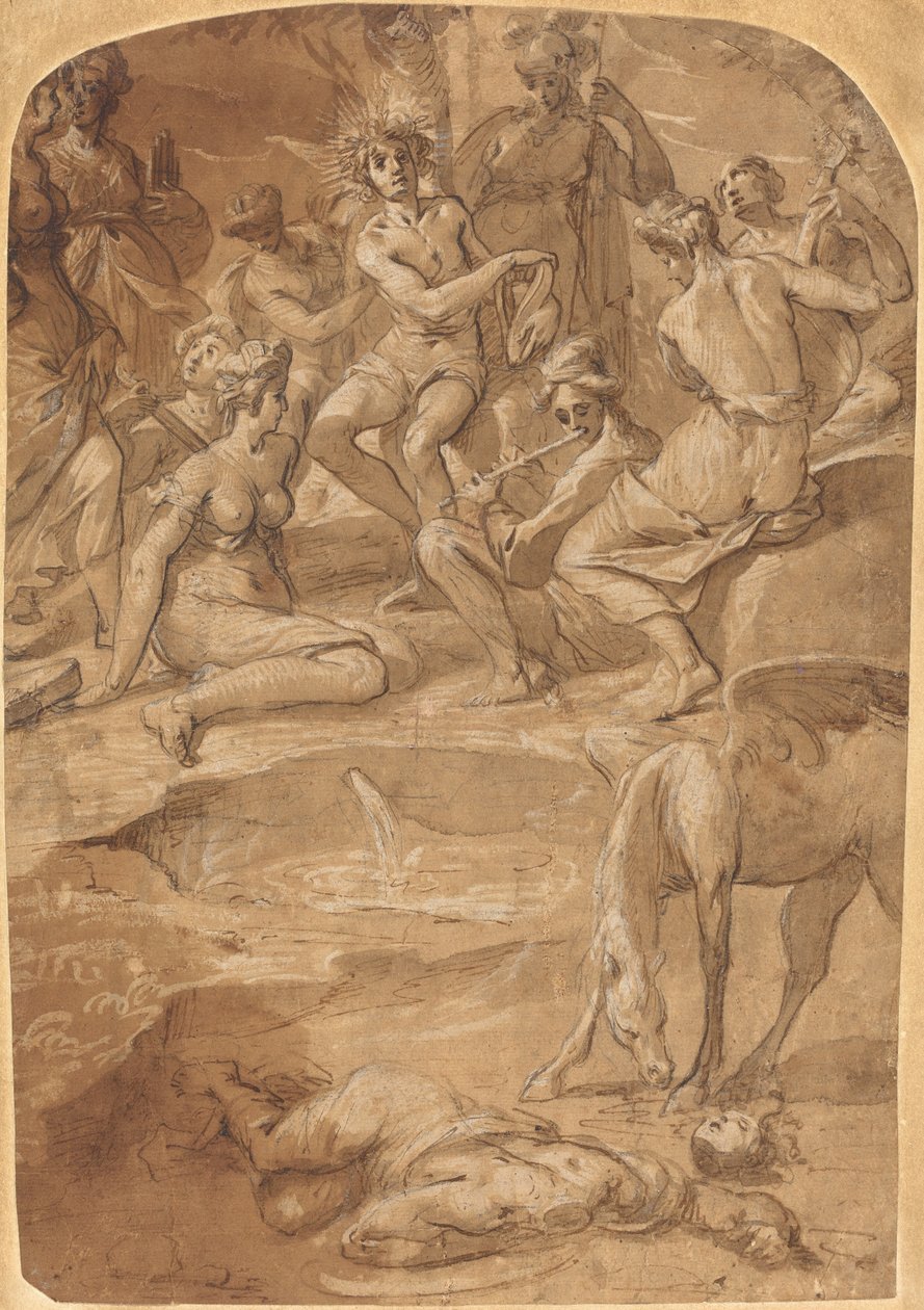Apollon og muserne på Mount Parnassus af Johann Christoph Storer
