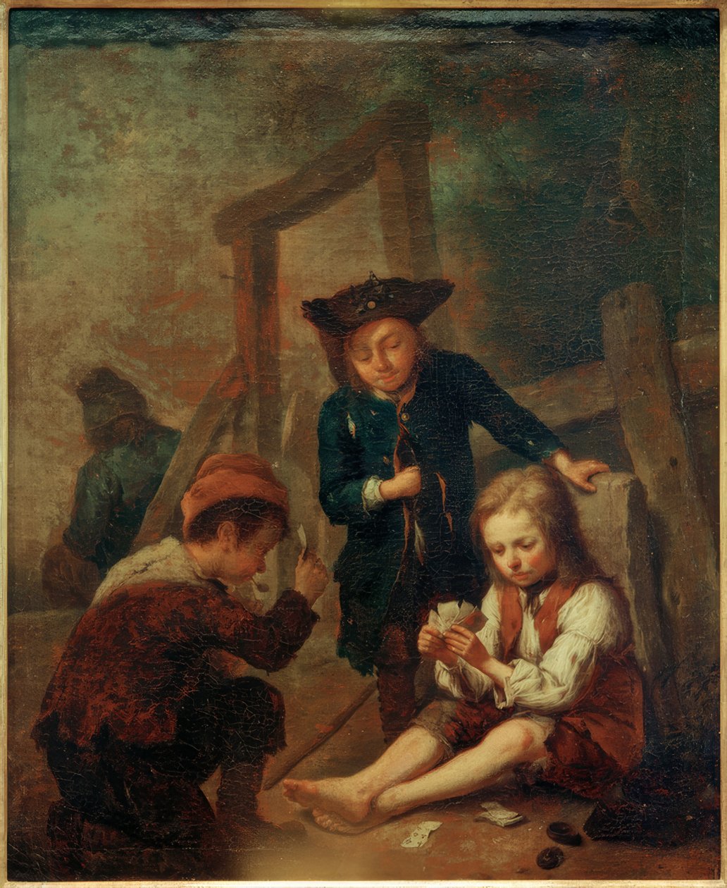 Drenge spiller kort af Johann Conrad Seekatz