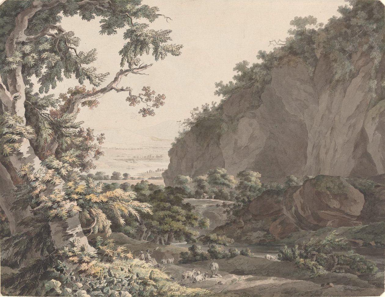 En skovklædt dal med klippeklipper af Johann Conrad Steiner