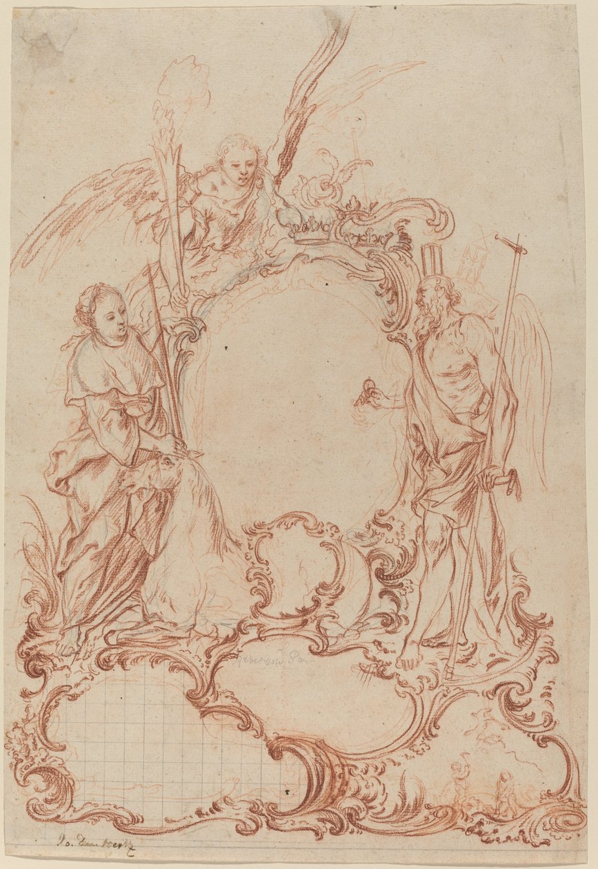 Rokoko-kartouche med allegoriske figurer af Johann Daniel Herz the Elder