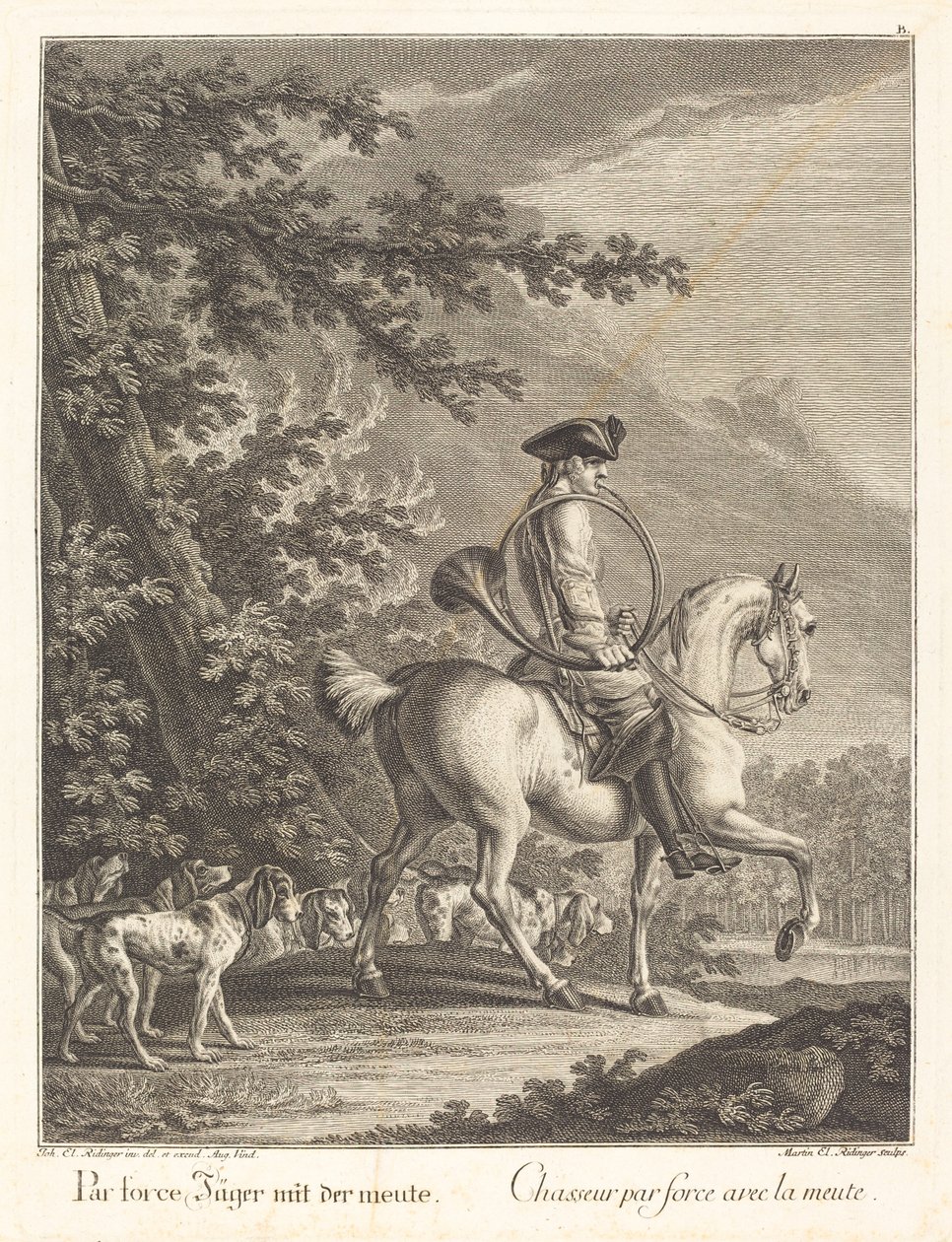 Huntsman med en flok hunde af Johann Elias Ridinger
