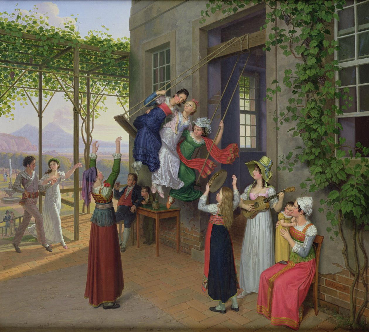 Unge, der leger på en gynge i en have nær Napoli, 1823 af Johann Erdmann Hummel