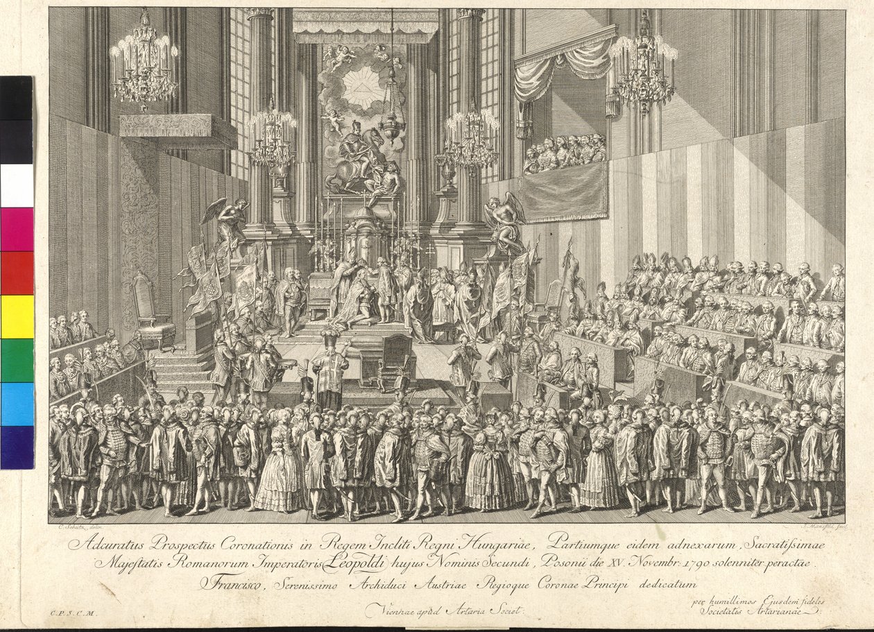Kroning af kejser Leopold II til kongen af Ungarn i Bratislava den 15. november 1790 (kobberstik) af Johann Ernst Mansfeld