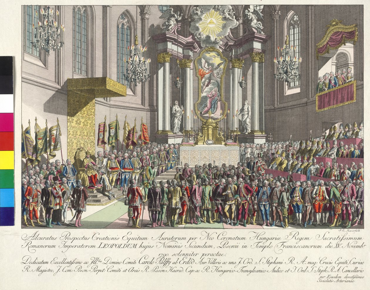 Kroning af kejser Leopold II til kongen af Ungarn i Bratislava den 15. november 1790 (kobberstik) af Johann Ernst Mansfeld