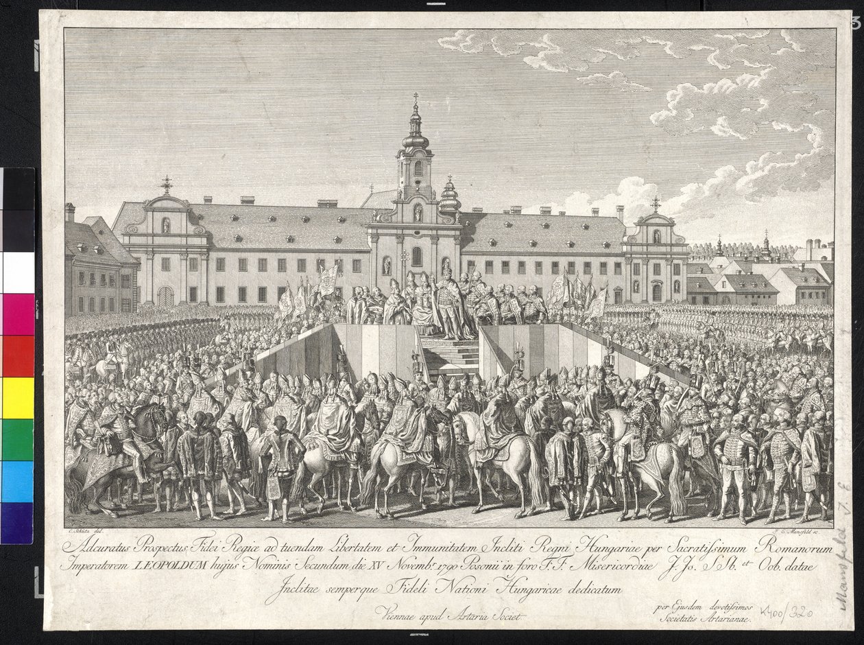 Kroning af kejser Leopold II til kongen af Ungarn i Bratislava den 15. november 1790 (kobberstik) af Johann Ernst Mansfeld
