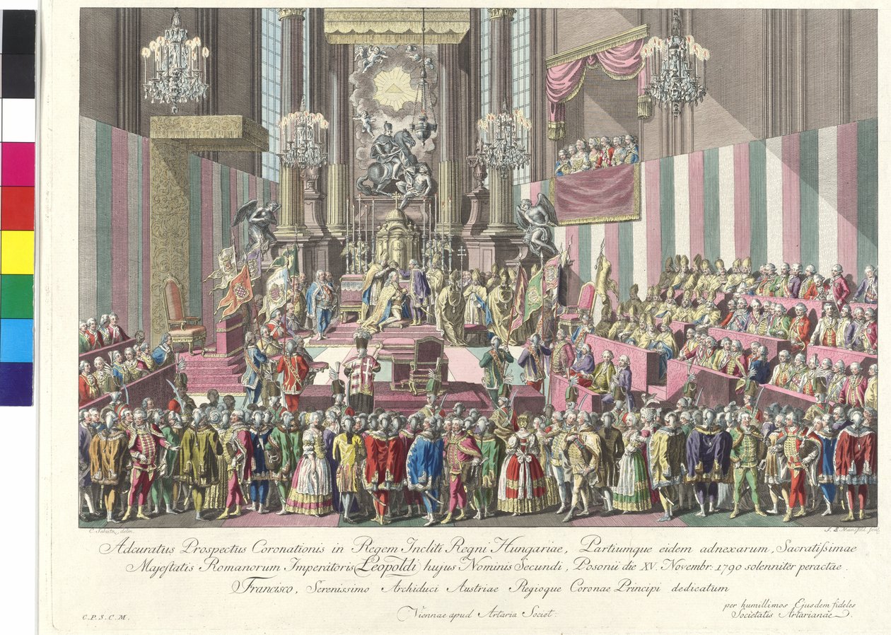 Kroning af kejser Leopold II til kongen af Ungarn i Bratislava den 15. november 1790 (kobberstik) af Johann Ernst Mansfeld