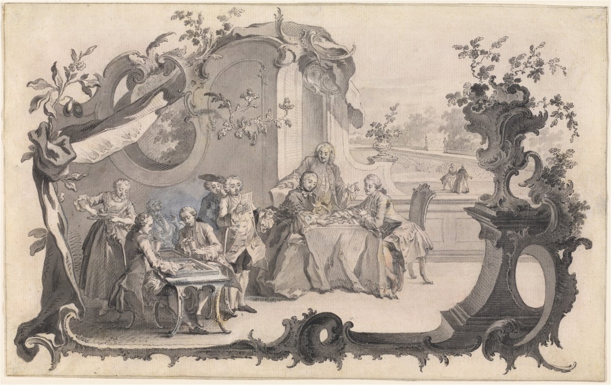 Et elegant firma, der spiller brætspil af Johann Esaias Nilson