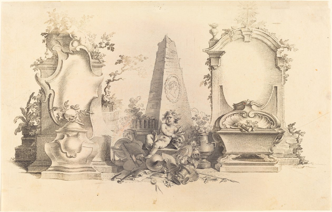 Cartouche Moderne med Dødens Emblemer af Johann Esaias Nilson