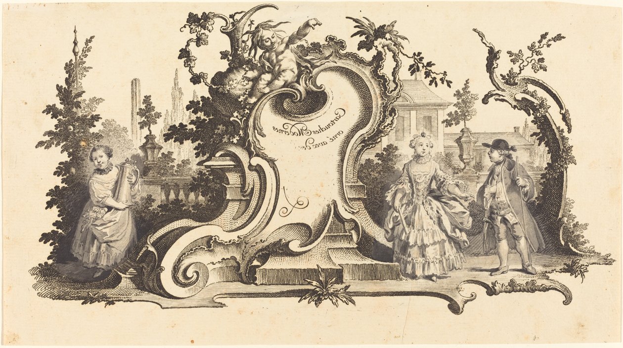 Moderne kartoucher prydet med [forskellige figurer] (plade VI-1 fra sættet) af Johann Esaias Nilson