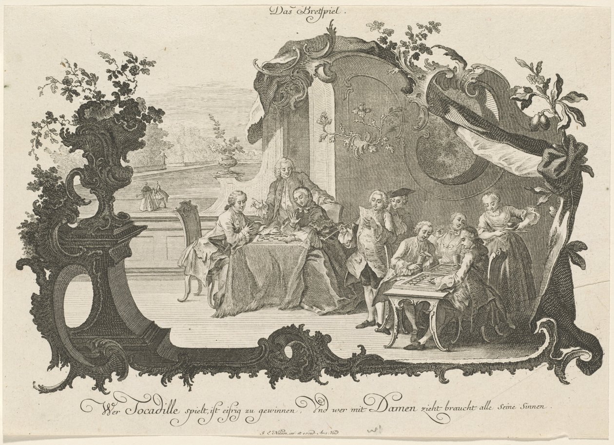 Das Brettspiel (Mine damer og herrer, der spiller brætspil) af Johann Esaias Nilson