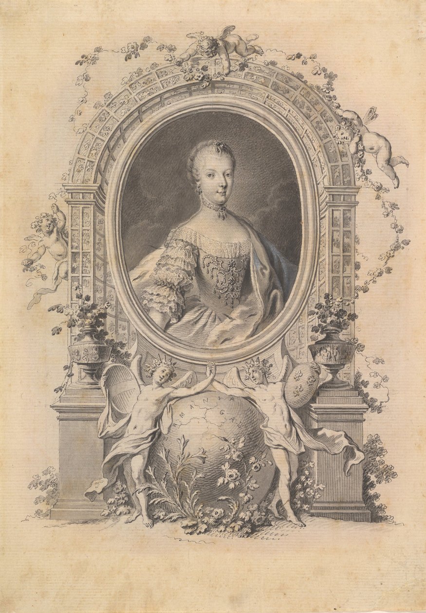 Portræt af dronning Marie-Antoinette i ornamental ramme, slutningen af 1700-tallet. af Johann Esaias Nilson