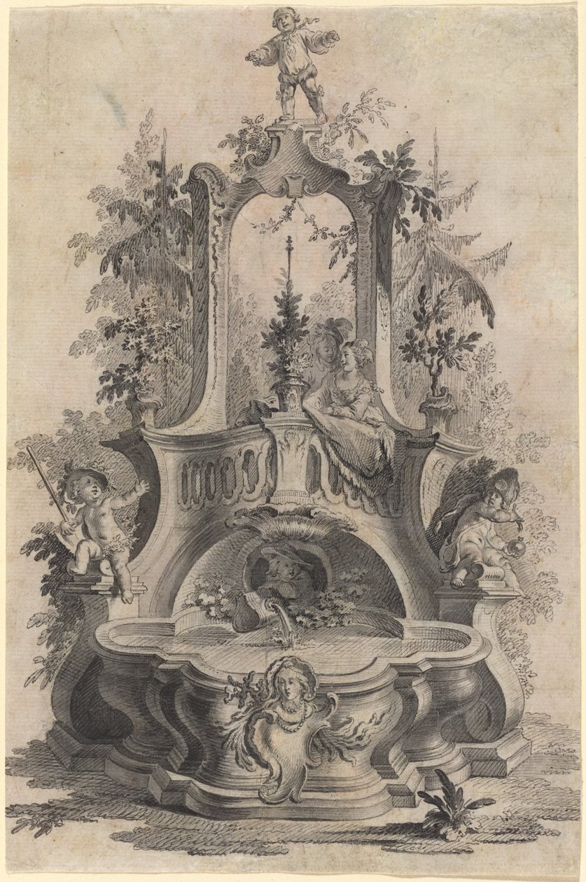 Rokokofontæne med elskere og de fire elementer af Johann Esaias Nilson