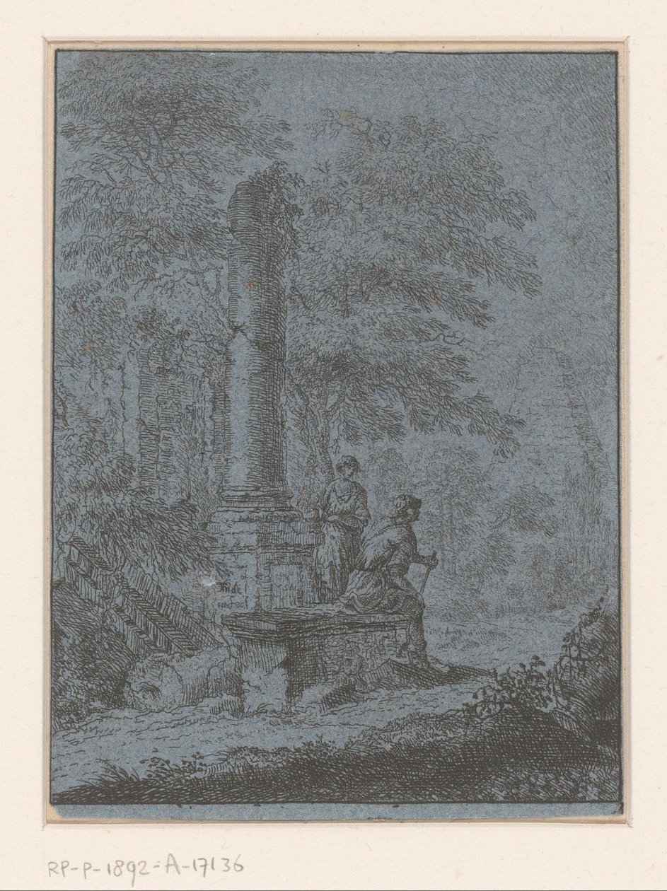 Landskab med ruiner og to figurer af Johann Friedrich Alexander Thiele