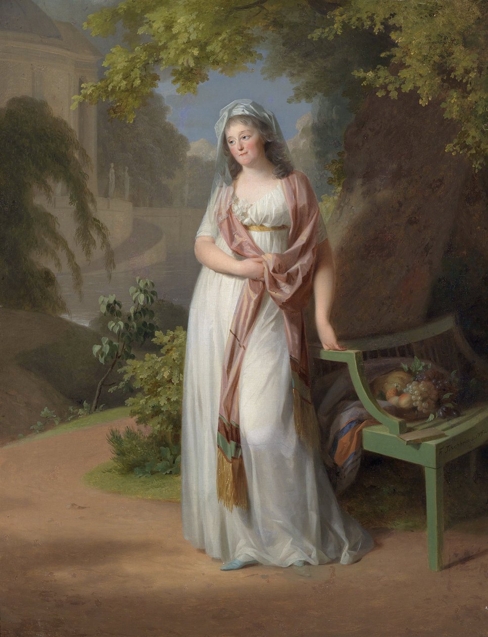 Portræt af markgrevinen Luise von Anhalt-Dessau (Anhalt Dessau) (1750-1811) (Louise de Brandenburg Schwedt) af Tischbein, Johann Friedrich August (1750-1812). Olie på lærred, størrelse: 94x72 af Johann Friedrich August Tischbein