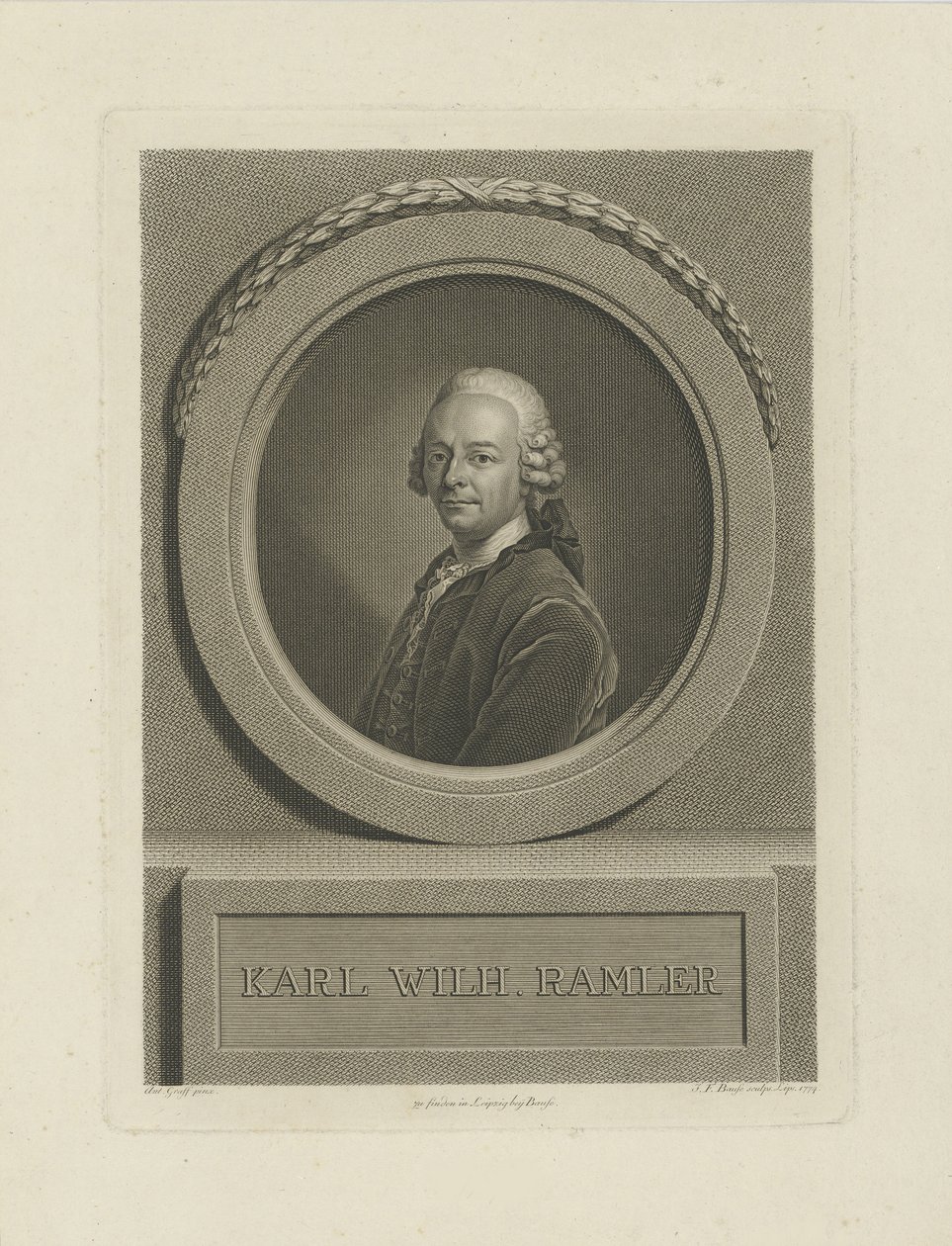 Portræt af Karl Wilhelm Ramler 1725-1798, 1774. af Johann Friedrich Bause