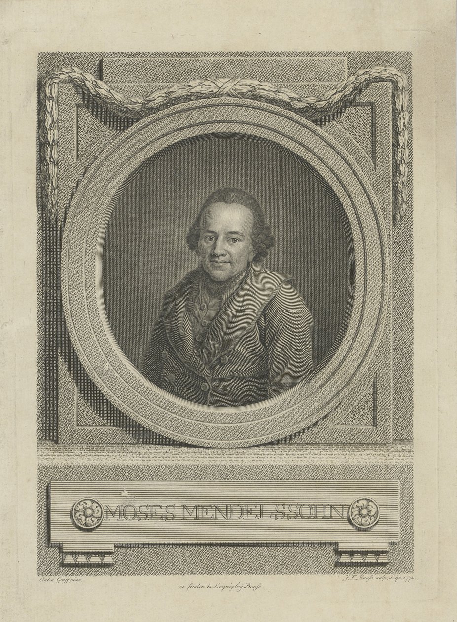 Portræt af Moses Mendelssohn 1729-1786, 1772. af Johann Friedrich Bause