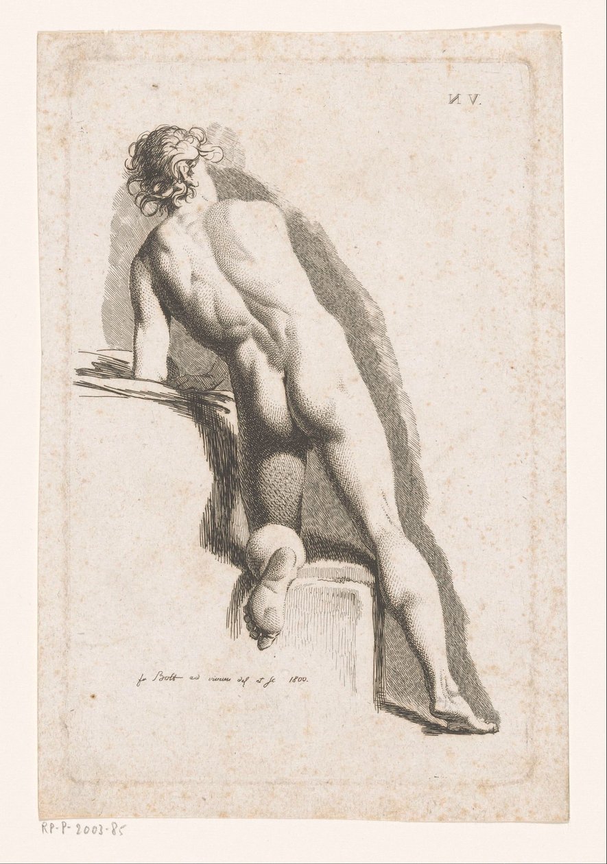 Knælende nøgen mand, set bagfra af Johann Friedrich Bolt