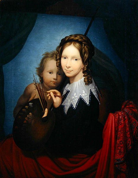 Arving-prinsesse Auguste, kopierer den sixtinske madonna (olie på lærred) af Johann Friedrich Bury