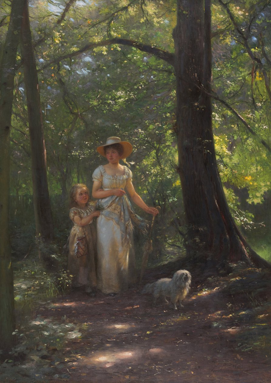 Dame med en hund i bøgeskoven af Johann Friedrich Engel