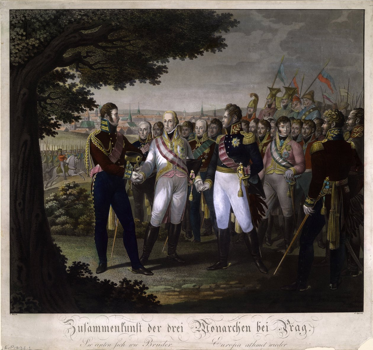 Mødet mellem kejserne Frans I af Østrig, Alexander I af Rusland og Frederik Vilhelm III o af Johann Friedrich Jügel