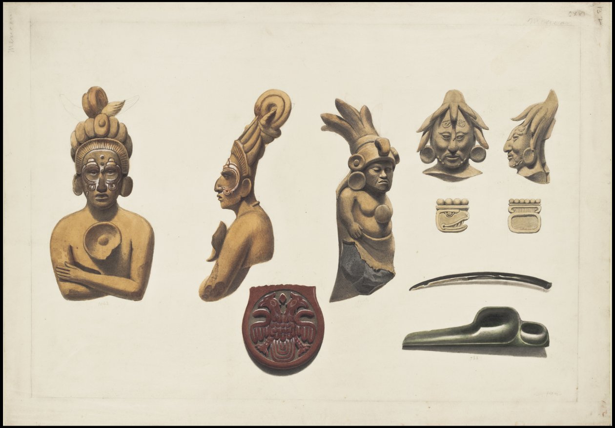 En samling af Waldecks originale kunstværk fra Mesoamerica, boks 10 af 22 af Johann Friedrich Maximilian von Waldeck
