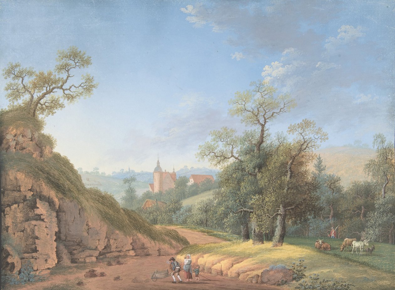 Bondefamilie i et landskab, slutningen af det 18.-19. århundrede. af Johann Friedrich Nagel